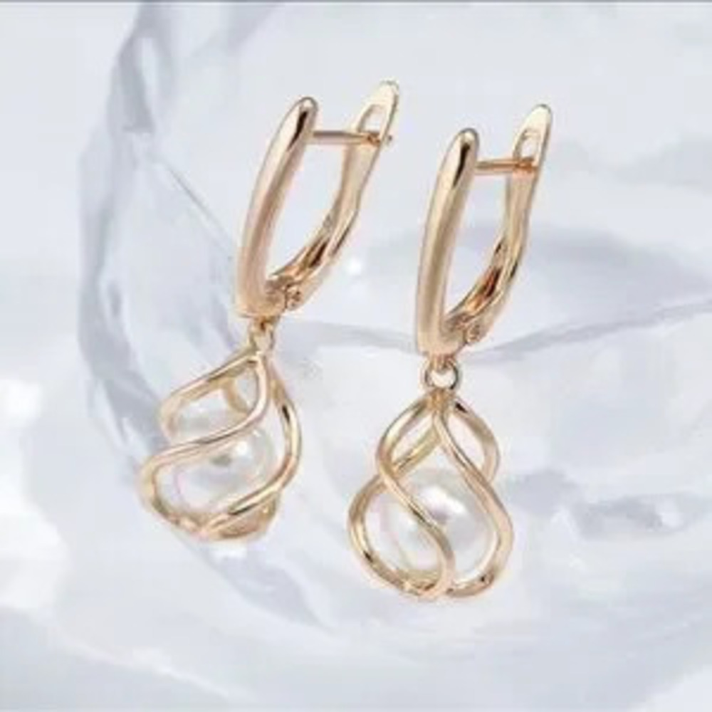 Gorgeous Gold Pearl Drop Dangle Earrings
